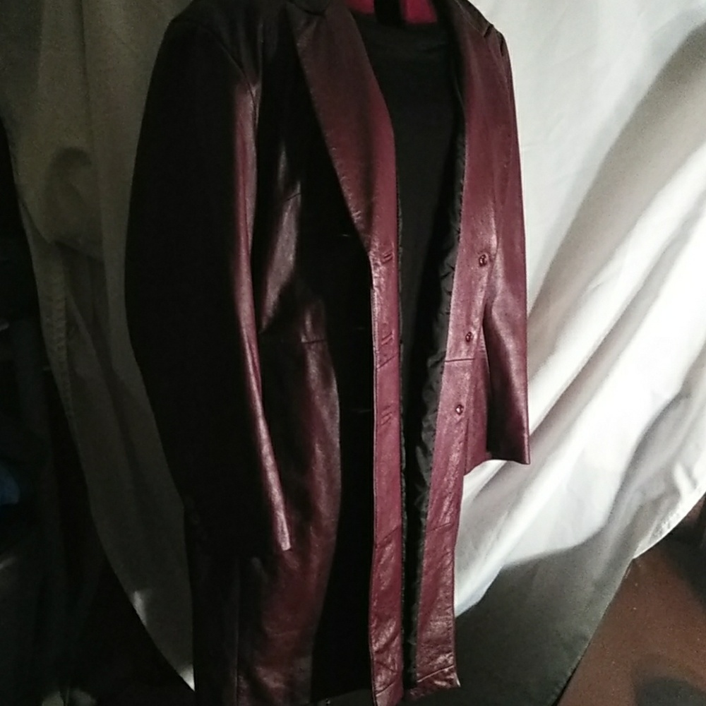 Burgundy leather jacket XL - Picture 2 of 3